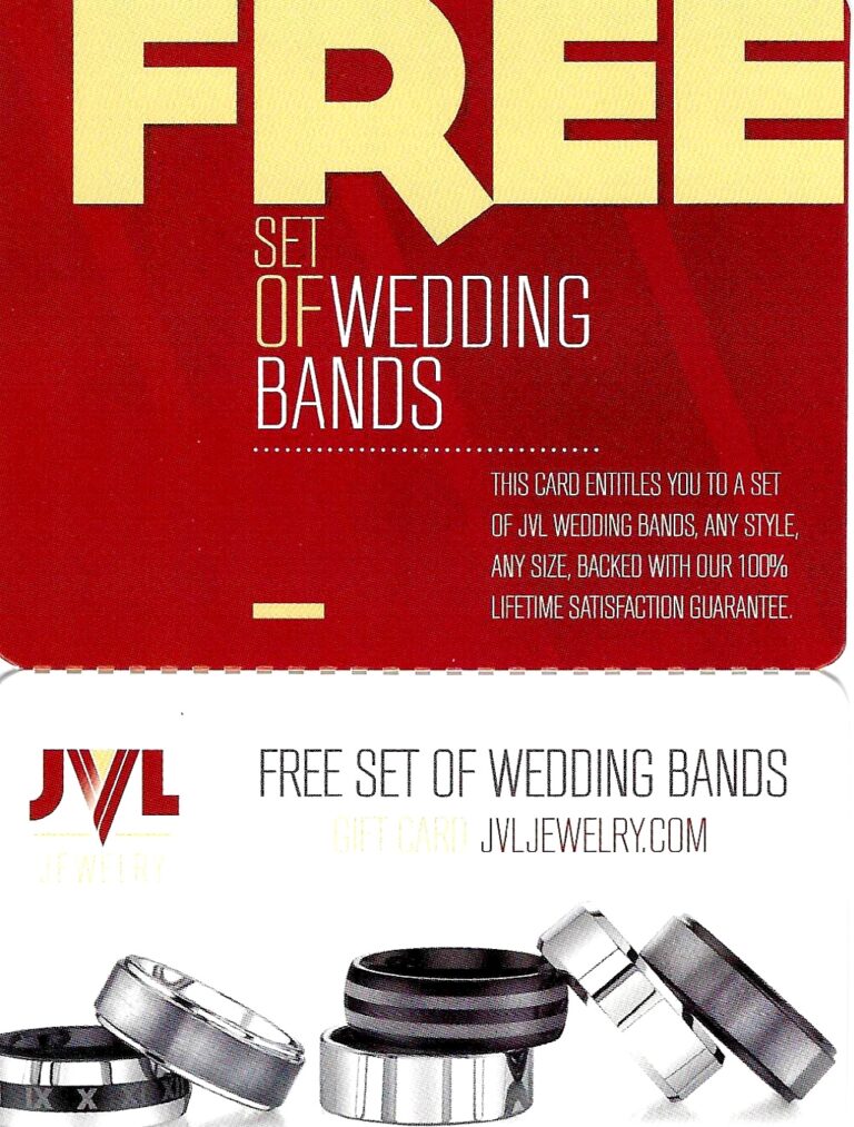 Get a $600 gift card to JVL Jewelry for wedding bands you get to choose!